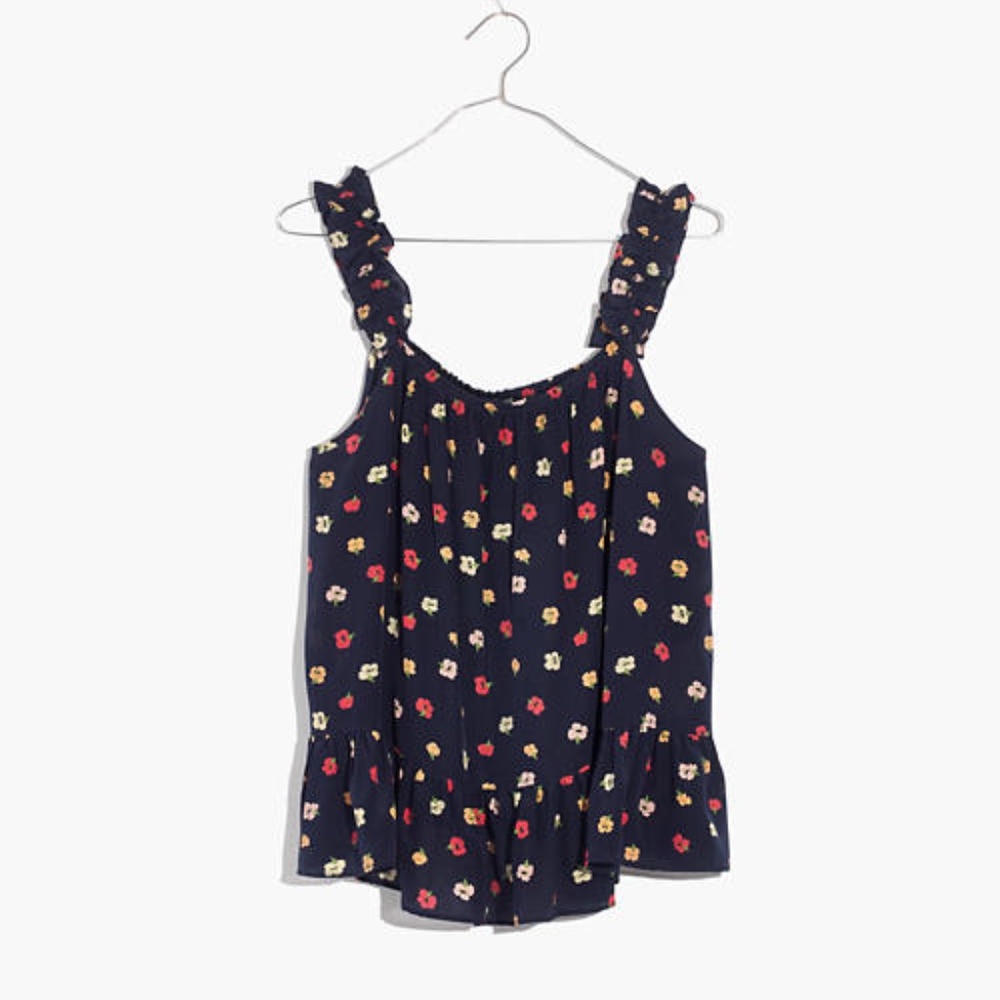 Silk Ruffle-Strap Cami Top in Confetti Floral